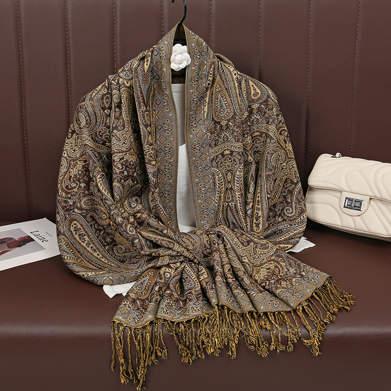 [T792] mode de luxe bohème Paisley concepteur épais Style ethnique Jacquard écharpe femmes musulman Hijab gland châle enveloppement Pashmina