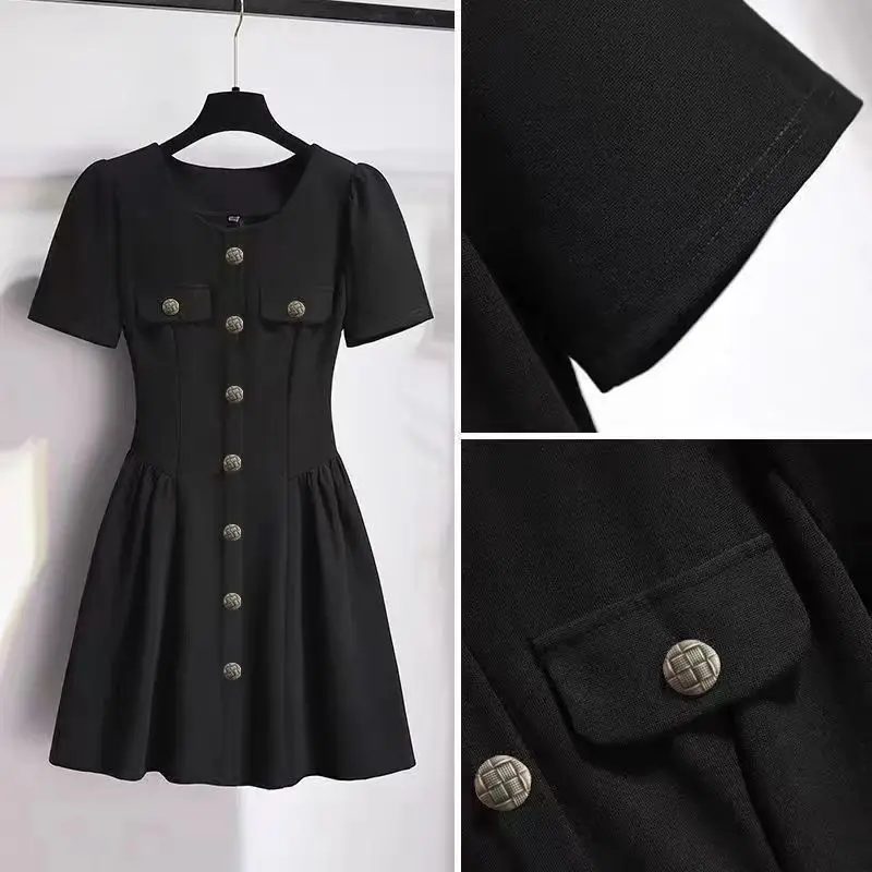 Robe d'été de style coréen pour femmes, grande taille, slim, mode, tempérament, élégant, décontracté, style Hepburn, petite robe noire.