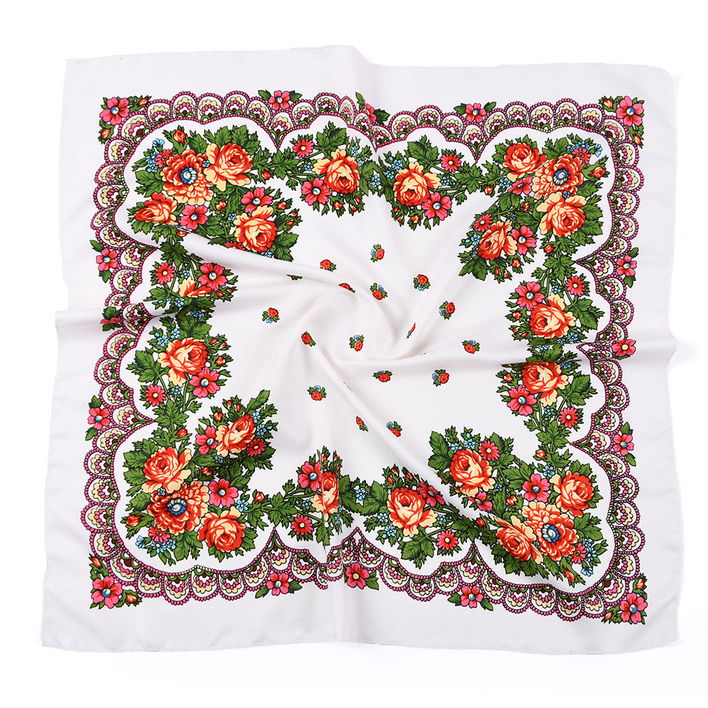 70*70 cm russe carré écharpe de luxe femmes fleur impression Bandana femme bandeau foulards mouchoir Babushka bandeau