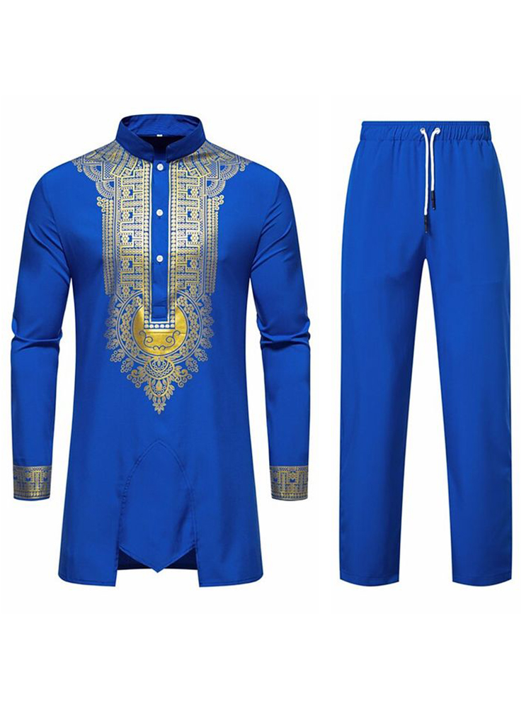Robe musulmane bleu à manches longues pantalon la robe traditionnelle des hommes arabes impression de modèle 3D noir blanc jaune marine