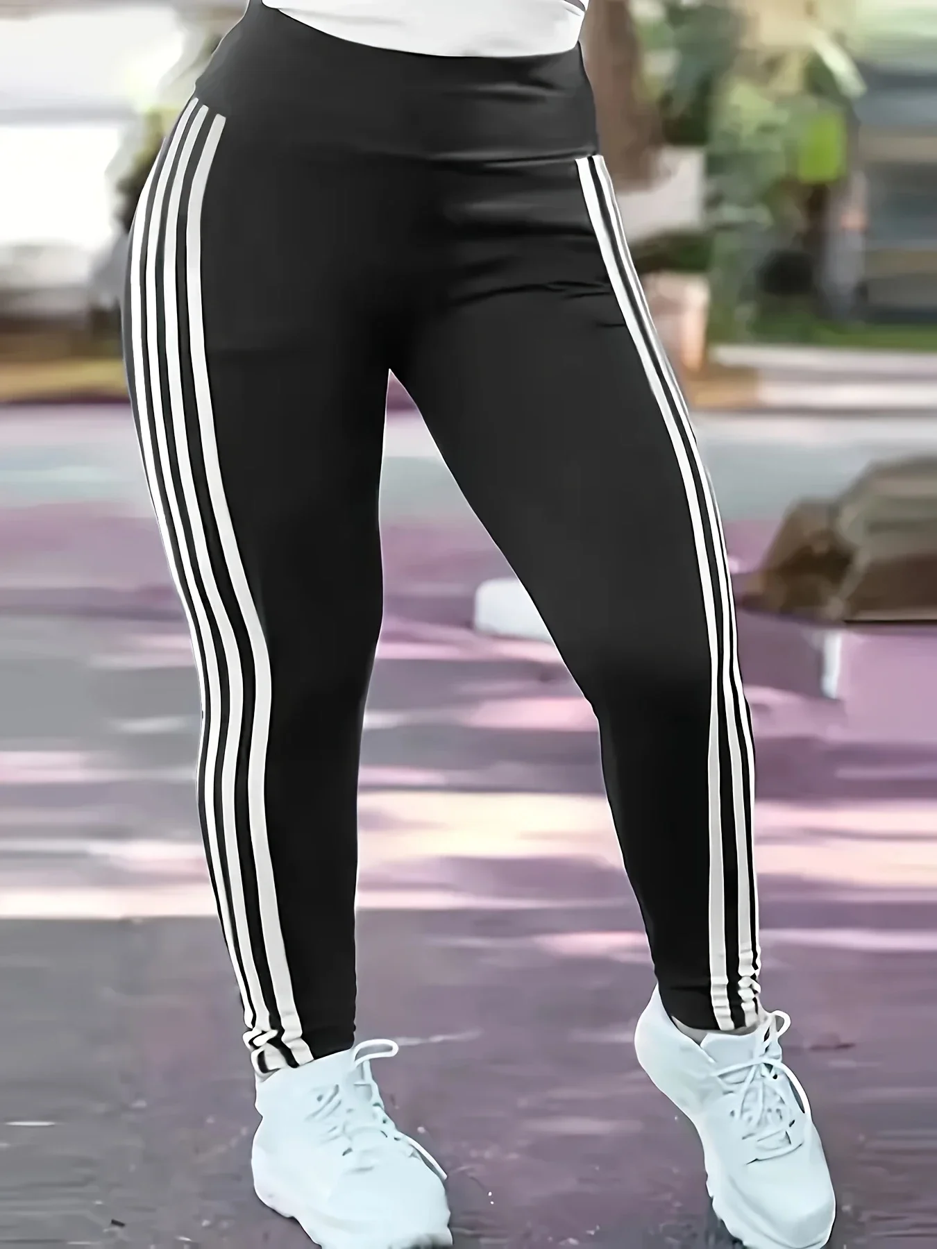 Grande taille 1XL-5XL femmes mode rayé Leggings pantalon dames décontracté mince pantalons de sport pantalons de course
