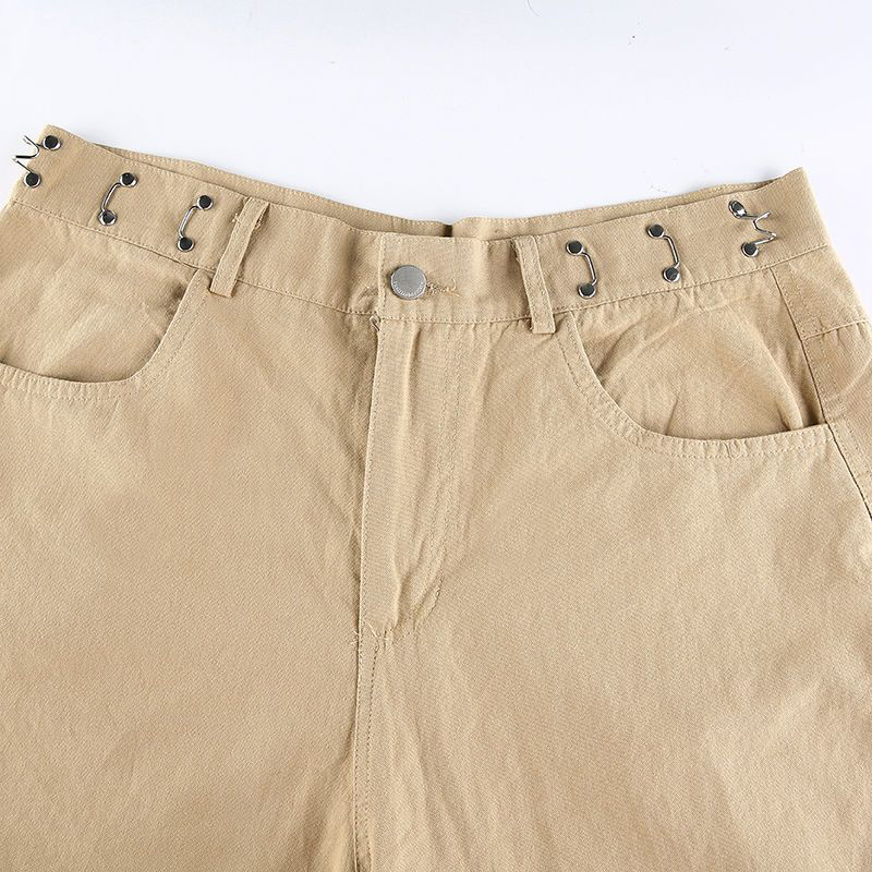 Pantalon cargo monochrome pour femme, bloomers à poches assorties, streetwear décontracté, vêtements de printemps et d'automne, mode féminine