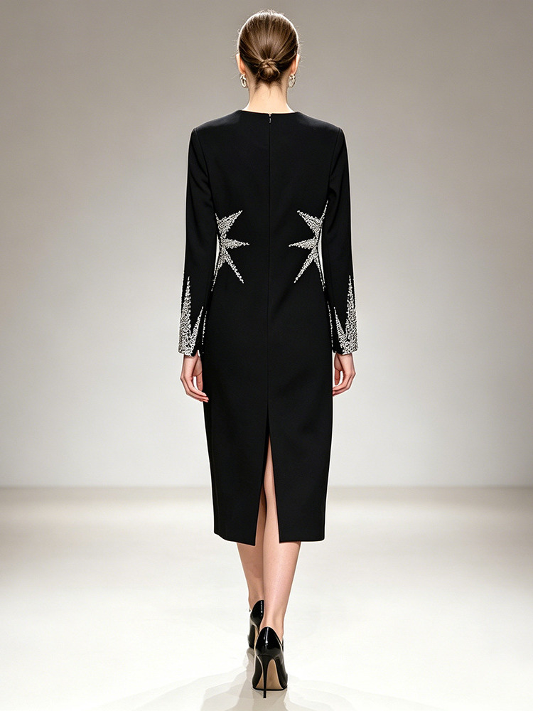 DEAT 2026 Nouvelle Robe de Soirée Formelle Élégante avec Perles et Diamants, Robe Pull Slim Taille Haute pour Femme Vestido