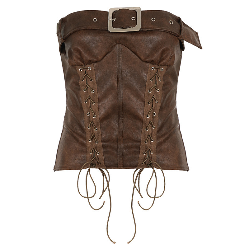 Gilet Corset en cuir Sexy, ceinture cintrée, haut à boucle en métal, Style Punk, Style de rue individualiste, tenue de fille épicée