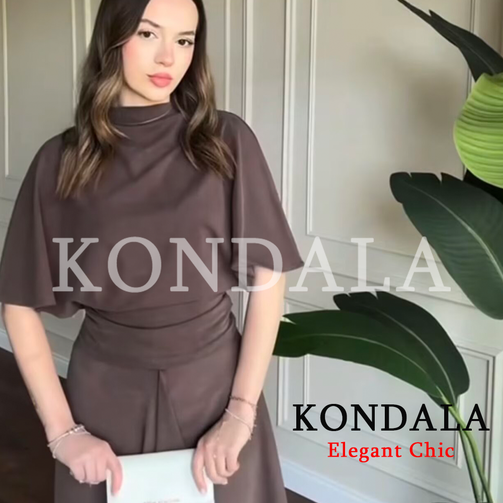 Ensemble jupe tendance KONDALA pour femme : haut à col semi-montant et jupe asymétrique – Nouvelle collection Printemps-Été 2026 pour la plage et les vacances