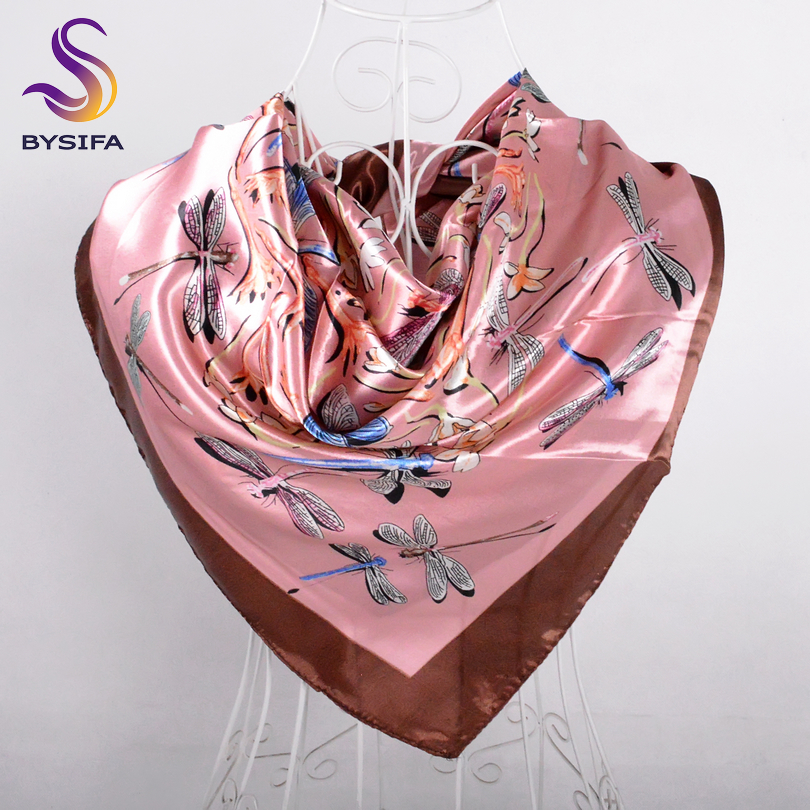 BYSIFA – écharpe en Satin de soie rose pivoine chinoise pour femmes, Cape, bleu marine, élégante pour le cou et la tête, printemps automne, 2017