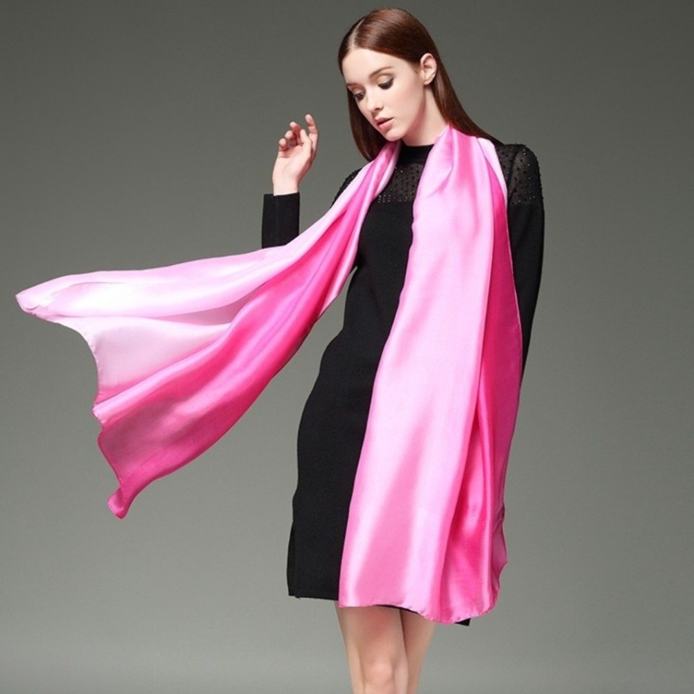 Écharpe en mousseline de soie à dégradé de couleurs rétro, châles et étoles douces de protection solaire, imitation soie, hijab féminin