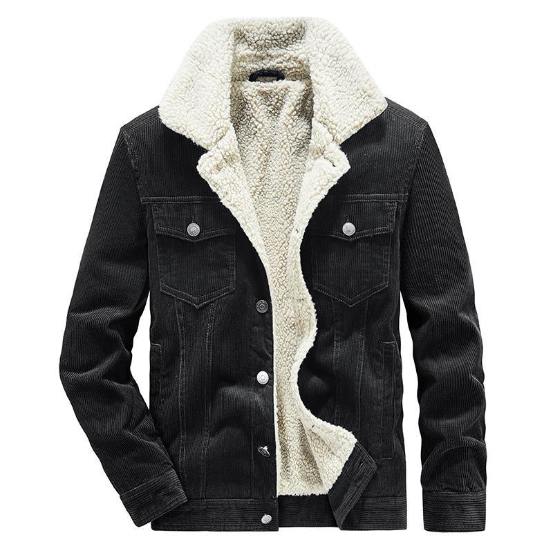 Veste en velours côtelé à boutonnage simple pour hommes, manteau décontracté en peluche, tenue de mode, coupe-vent, hiver
