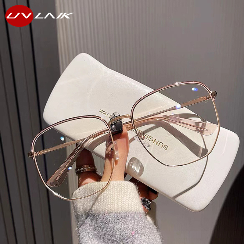 Lunettes à la mode pour hommes et femmes, ultralégères, surdimensionnées, monture carrée en métal, Anti lumière bleue, lentille transparente, lunettes optiques