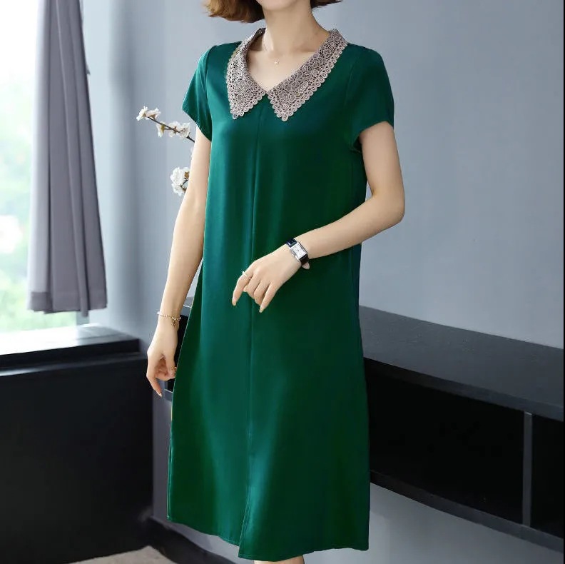 Robe midi élégante, mode estivale, ample, longue jusqu'aux genoux, pour femmes d'âge moyen, en polyester, couleur unie, coupe droite