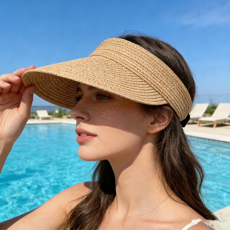 Chapeau de soleil pliable à large bord pour femme – Nouveau chapeau de plage en paille printemps/été pour les voyages en plein air, protection UV, pliable et respirant
