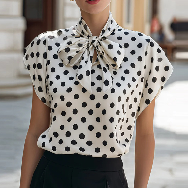 Chemisier de bureau pour femme, chemise à manches courtes, chemisier boutonné d'été pour femme, chemisier élégant en soie blanc et bleu