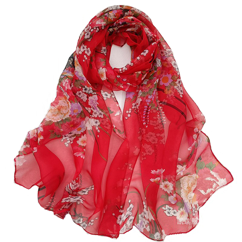 Nouvelle Écharpe Longue en Chiffon Soyeux Imprimé Floral pour Femme, Foulard Doux, Châle de Plage, Voile Hijab