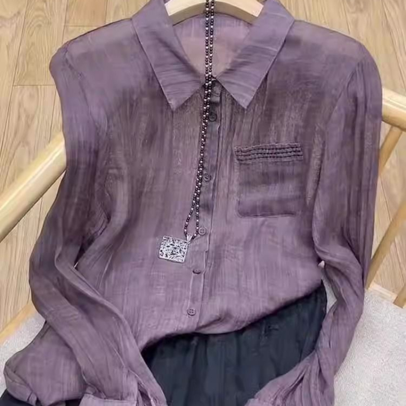Chemise à manches longues violette en coton Tencel pour femme, haut de glace unique et chic, tempérament