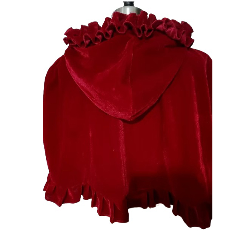 Lolita Everak-Robe Courte Attachée avec Petit Costume d'Équitation Rouge pour Femme, Cape, Capuche, Châle, Noeud Doux à Volants pour Étudiantes, Automne et Hiver