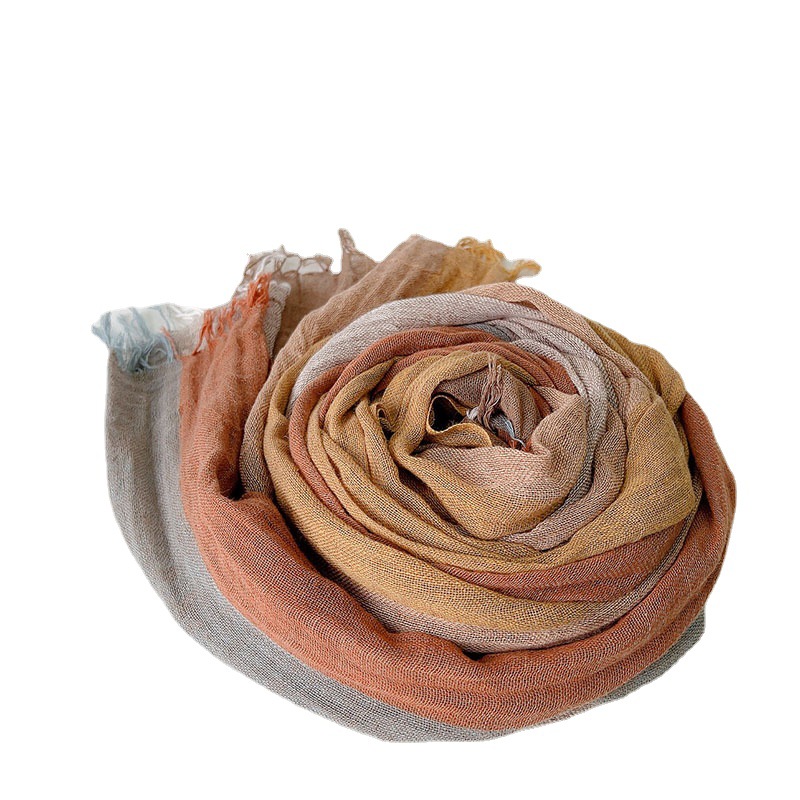 Écharpe à pampilles en lin à rayures pour femmes, Foulard de voyage d'été, Long châle élégant, Hijab, 60x200CM