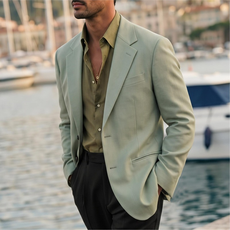 Blazer Homme KIDWHXR Style Coréen Slim Couleur Unie Col Rabattu Veste de Costume Décontractée Manches Longues pour Homme