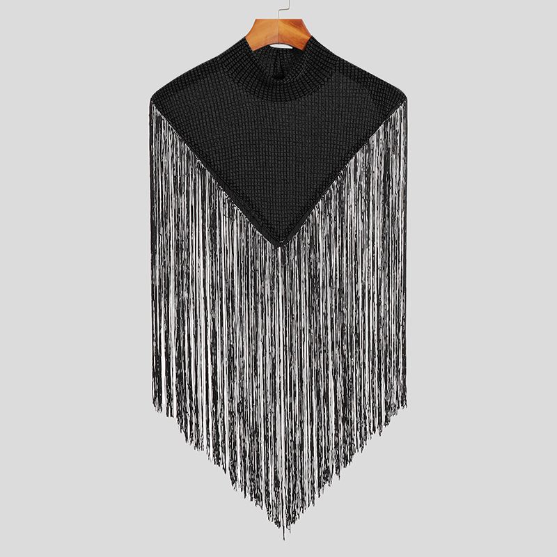 Gilets en Y à col roulé à pampilles pour hommes, irrégulière, précieuse, patchwork, fibre, streetwear, décontracté, sexy, ponchos Everak, mode masculine, nouveau, 2025