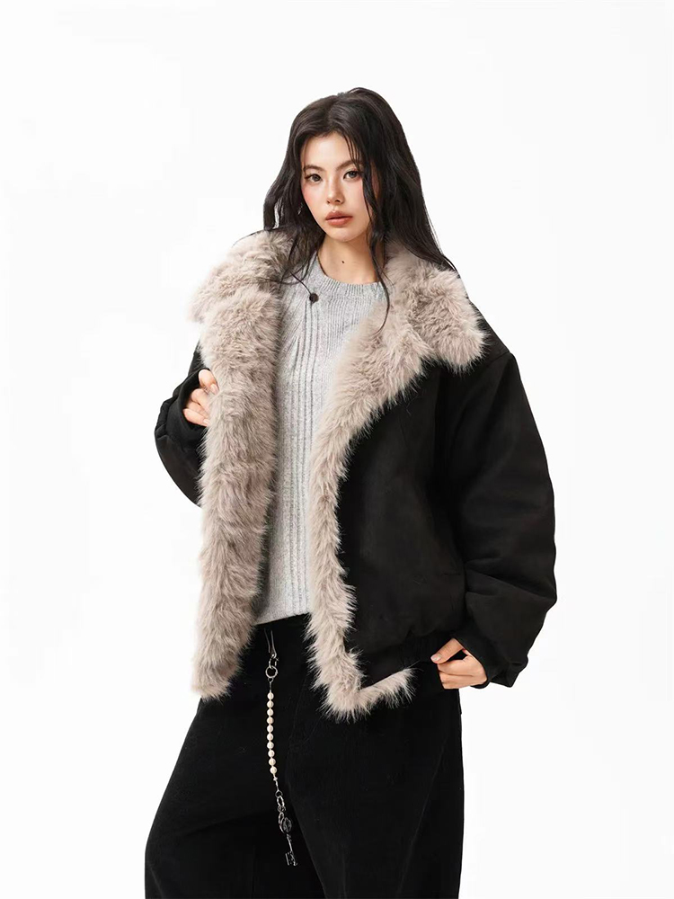 Parka à col en fourrure pour femme, Streetwear américain ample, manteaux polaires, Bf Harajuku, simple boutonnage, vêtements d'extérieur chauds, Y2K, nouvelle collection hiver