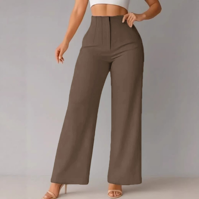 Pantalon large taille haute pour femme, élégant, coupe droite, idéal pour le bureau ou les tenues décontractées, confortable et habillé
