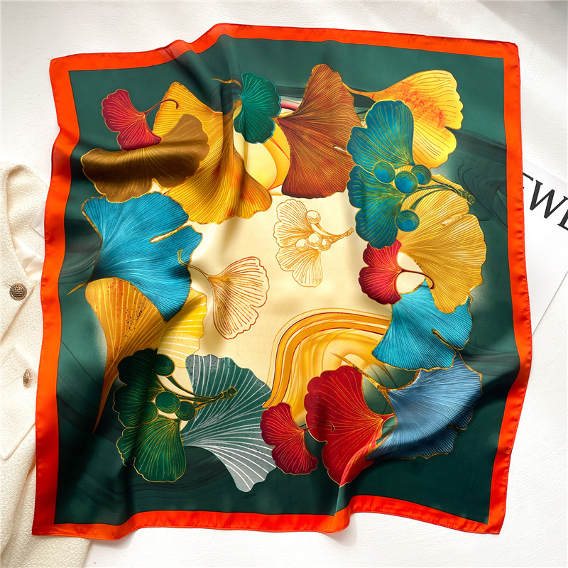 Foulard carré en soie feuille de Ginkgo coloré pour femme, foulard de luxe, bandeau, cravate, bandes de cheveux, nouvelle collection printemps été