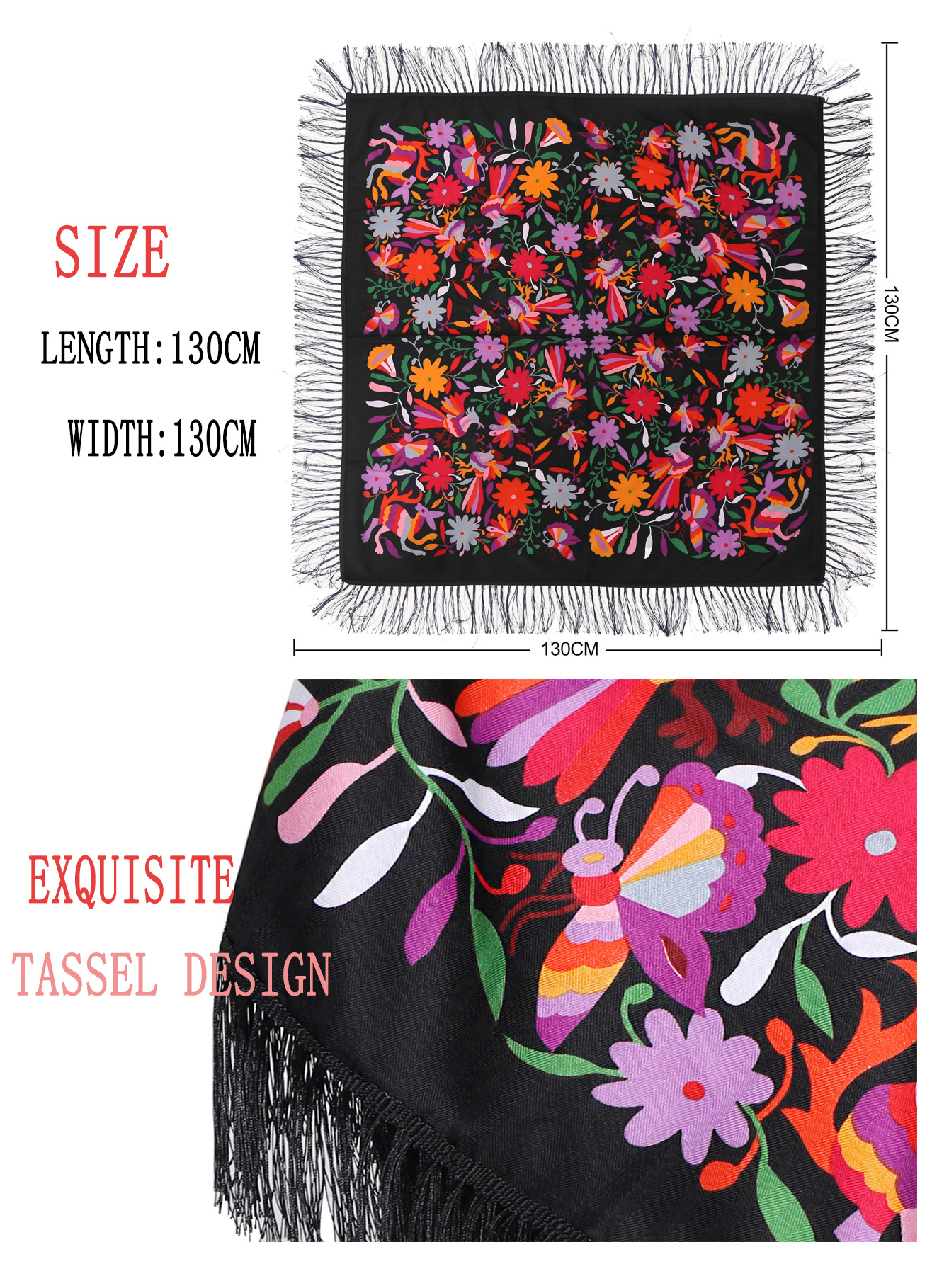 Écharpe carrée russe de luxe pour femme, châle chaud à franges, foulard imprimé floral marguerite, bandana babouchka, couverture de voyage