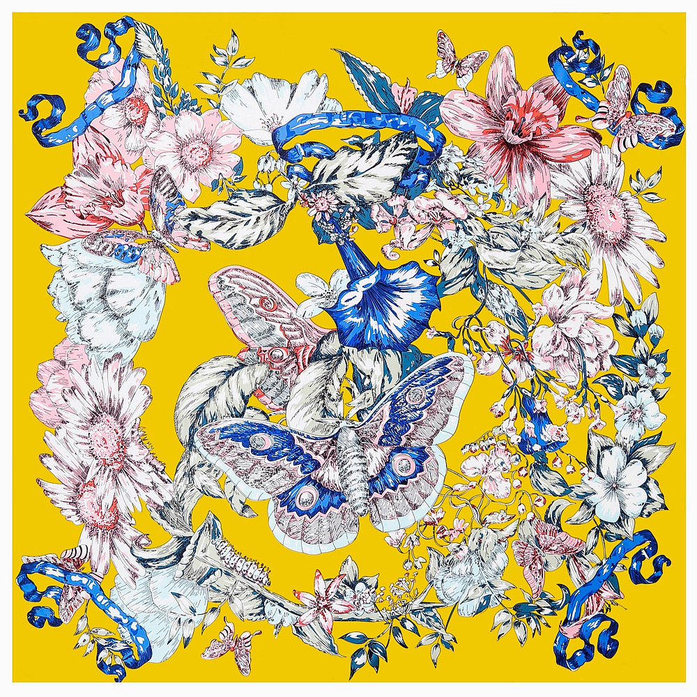 POBING foulard en soie femmes grands châles papillon imprimé carré Bandana luxe foulard musulman Hijab écharpe femme Foulards 130CM