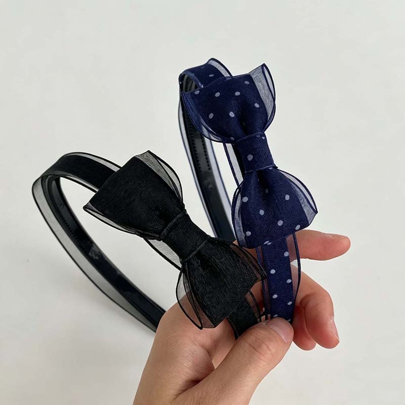 1PC Bandeau Vintage à Pois en Organza avec Nœud, Élégant, en Maille Transparente, Doux, Polyvalent, Accessoire Cheveux Quotidien pour Femme