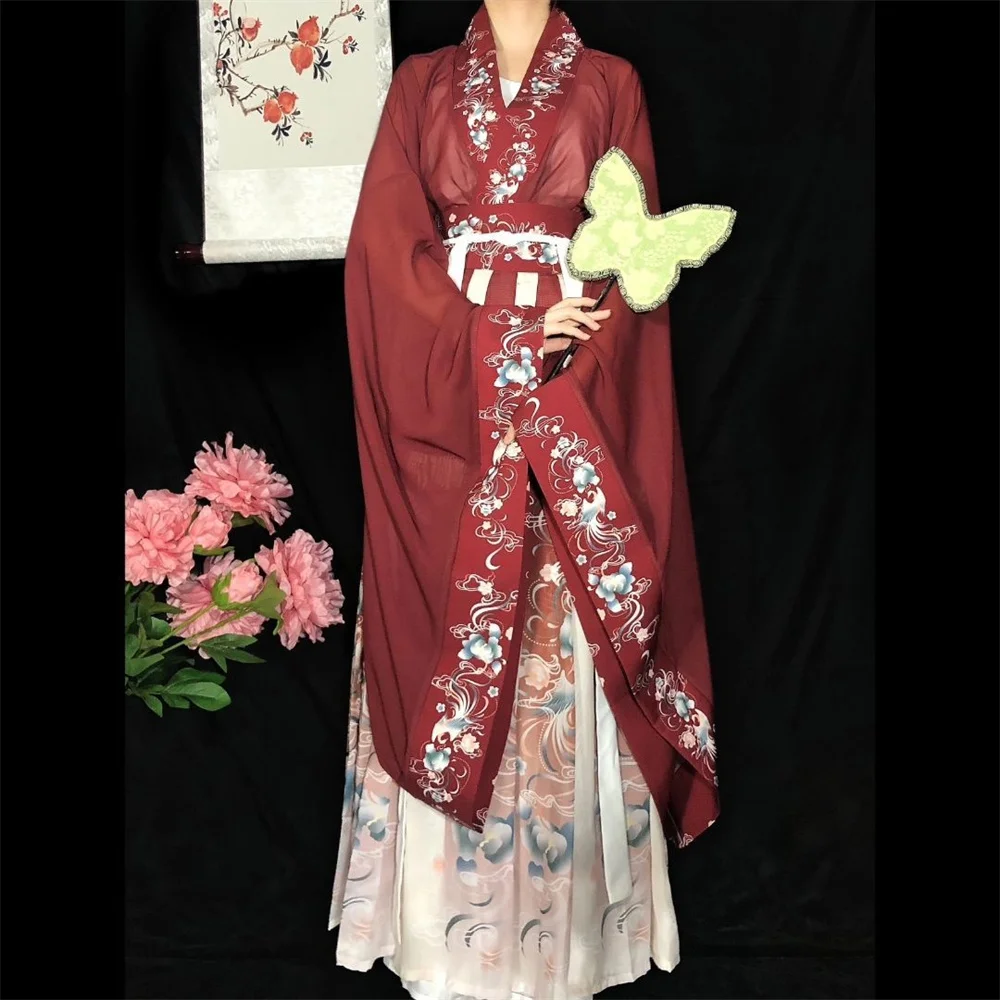 Robe Hanfu chinoise pour femmes, Costume de carnaval Cosplay, tenue de fête, Vintage traditionnel ancien, robe d'été verte et rougeHanfu