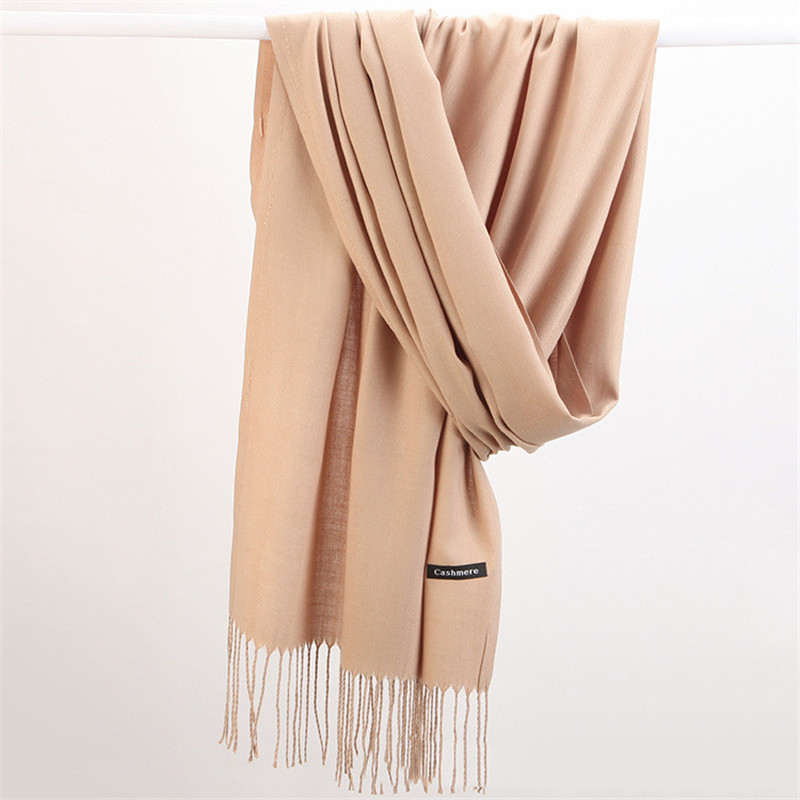 Écharpe Solide en Cachemire pour Femme, Châle Pashmina avec Pompon, Hijab, Foulard Fin, Collection Printemps-Hiver 2024