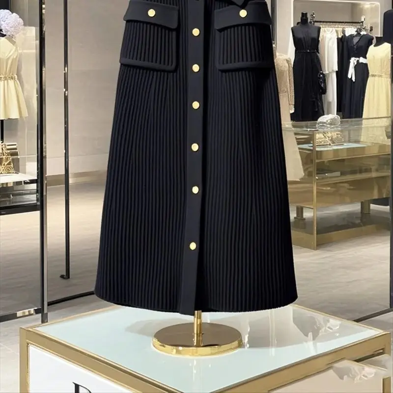 Jupe tricotée enveloppée taille haute pour femme, élégante, tenue de bureau, nouvelle mode, simple boutonnage, Slim, en laine, mi-longue, automne
