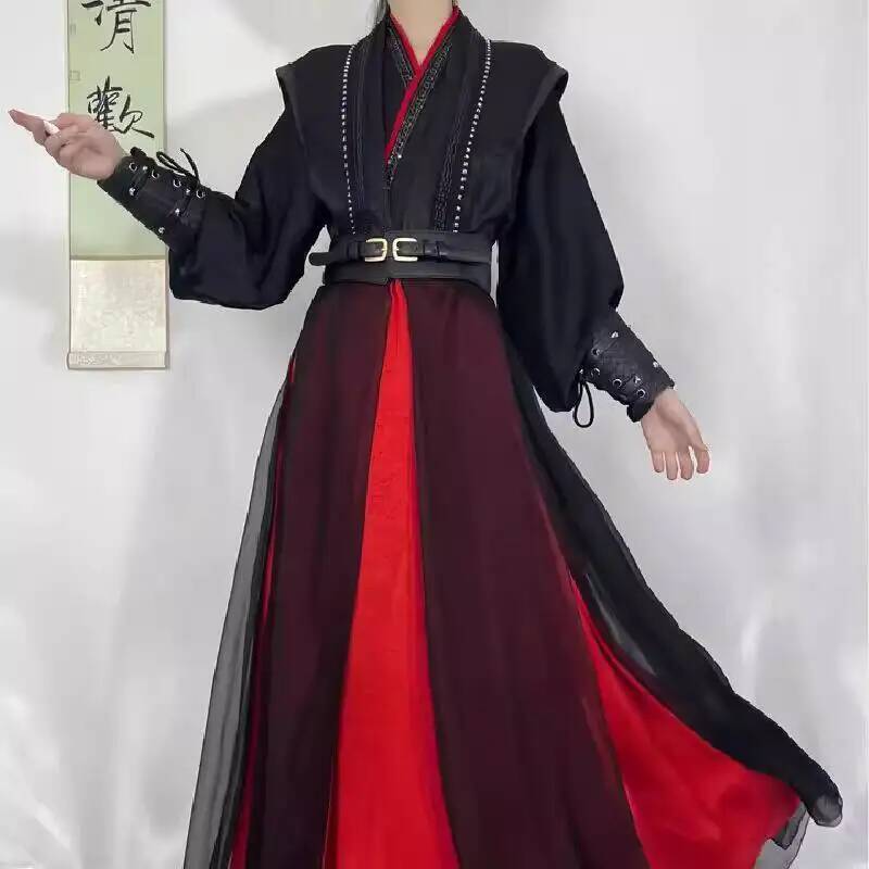 Tenue de chevalier rouge et noire de Style universel, Costume de Cosplay ancien Hanfu Wei Wuxian pour jeunes