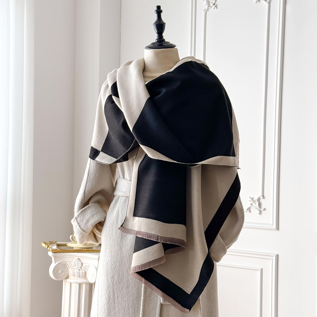 Châle Pashmina en Faux Pashmina imprimé géométrique élégant de marque 2025, à franges douces et chaudes, idéal pour l'automne et l'hiver en plein air