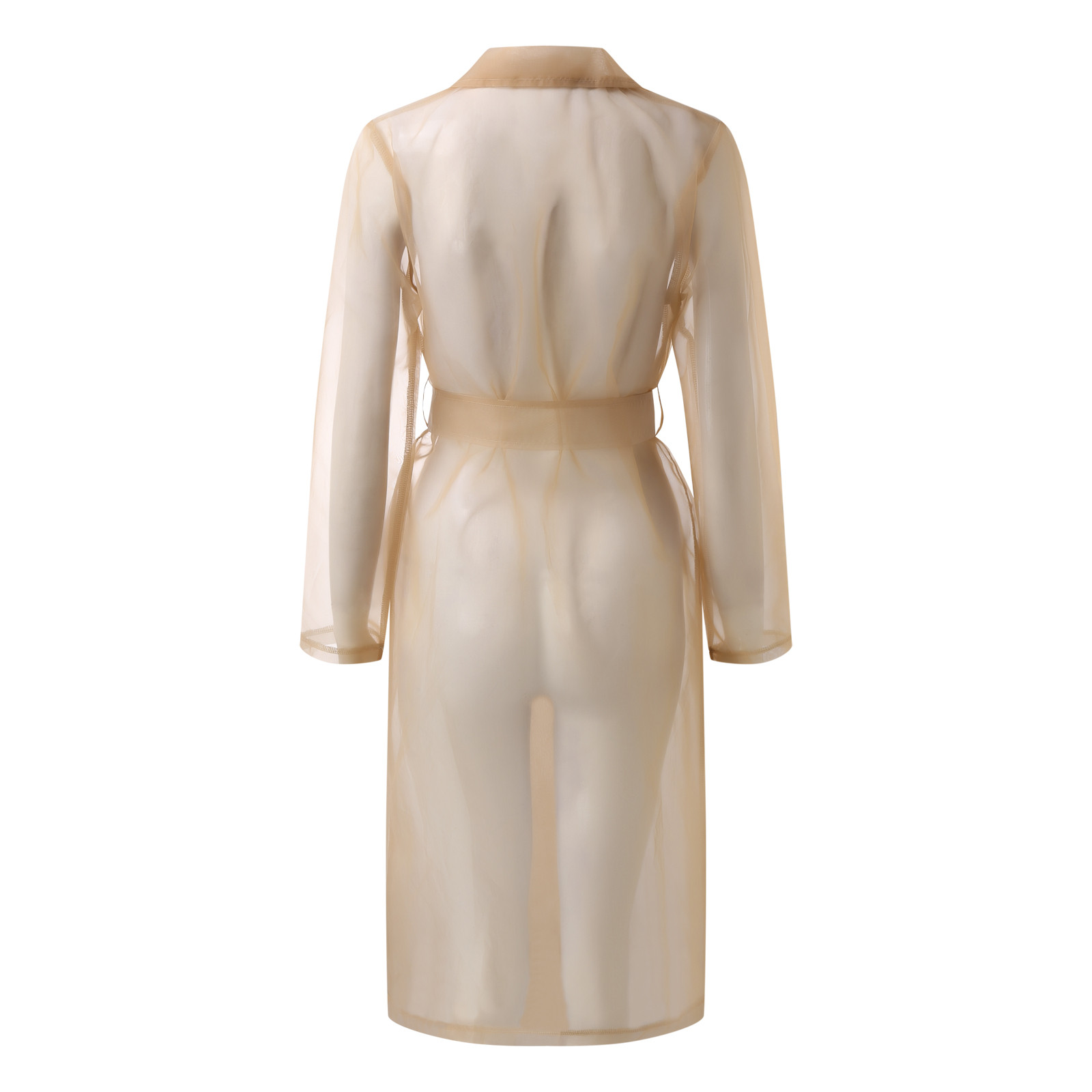 Vestes pour femmes, pardessus Transparent en maille, manteau boutonné à manches longues avec ceinture, col rabattu, vestes longues légères