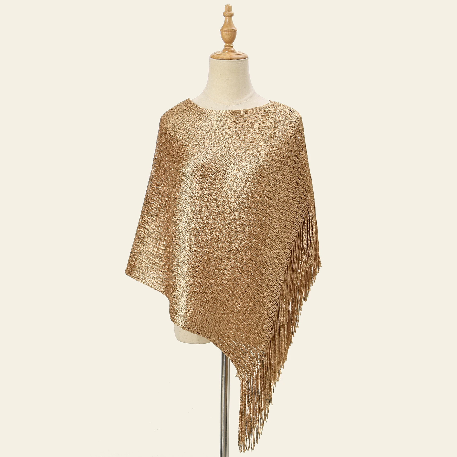 Robe de Soirée en Dentelle Transparente à Pampilles Creuses, Châle de Protection Solaire Brcorporelle, Fil localité et Argenté, Longue Écharpe Fine à Paillettes