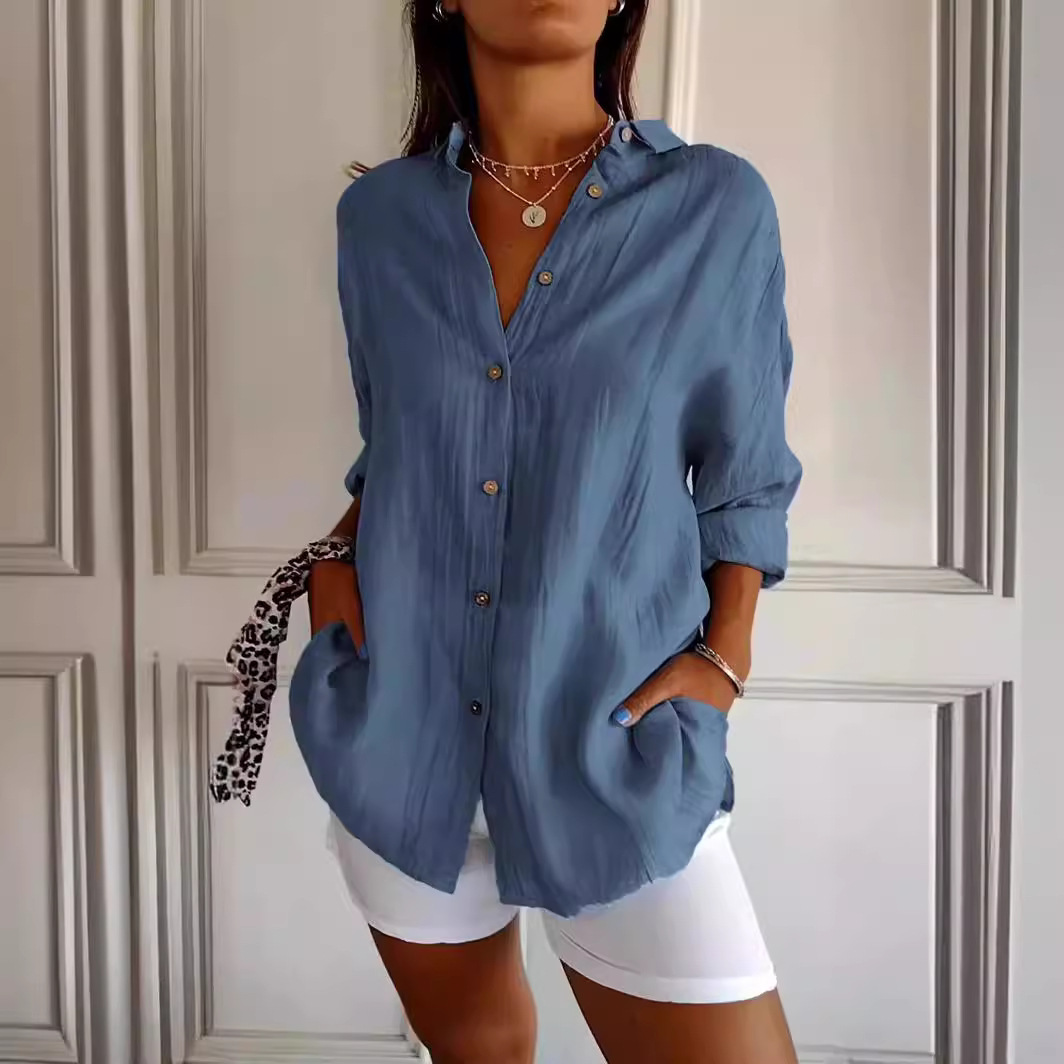 Chemise à revers à manches longues pour femmes, chemise à boutonnage simple, chemisiers en Y pour femmes, chemise décontractée pour documents, monochromatique, marron, noir, blanc, nouvelle mode