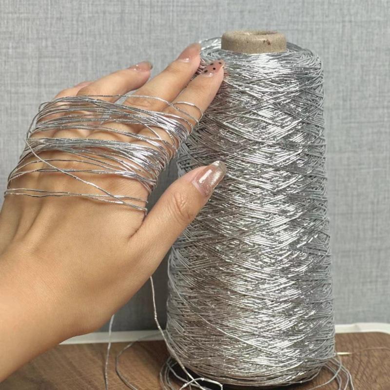 Rouleau de fil de soie argenté de 200 m pour crochet, fil fin pour tricot à la main, confection de robes, écharpes, artisanat DIY