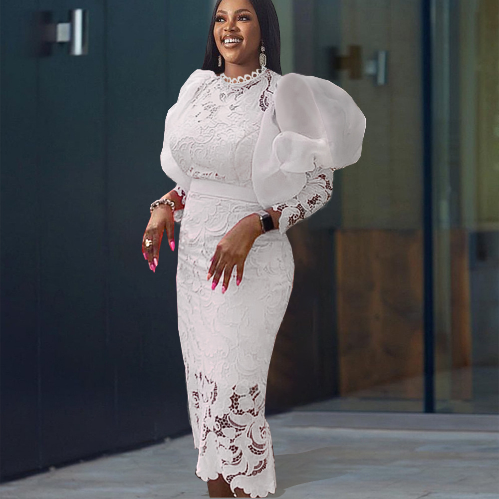 Robe de soirée en dentelle pour femmes, tenue de mariage, élégante, manches 2023, longue, dashiki, été 3/4
