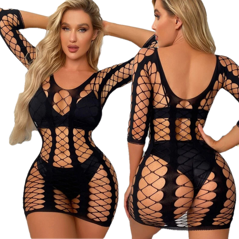 Robe longue sexy en résille pour femme, transparente et moulante, idéale comme tenue de nuit ou de plage (sans bikini)