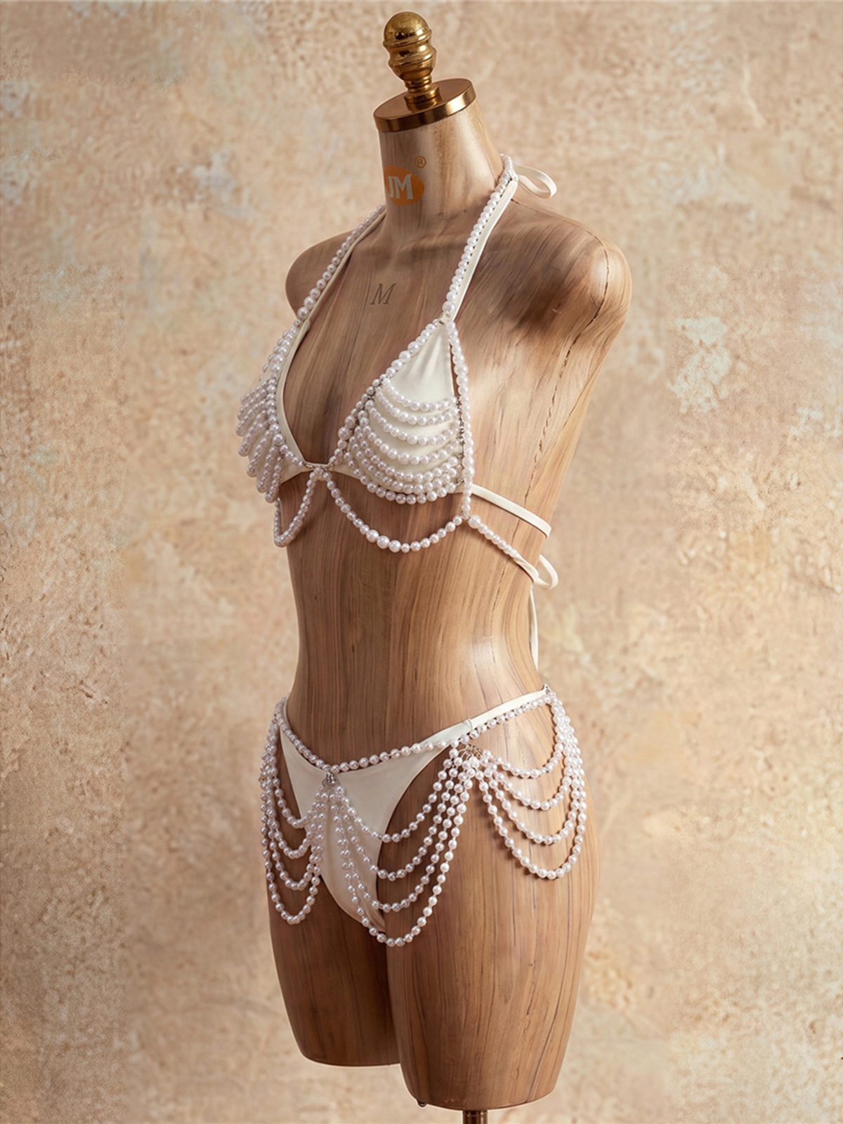Ensemble bikini quatre pièces 2026 avec perles et perles de culture, maillot de bain halter pour femme, tenue de plage V8223