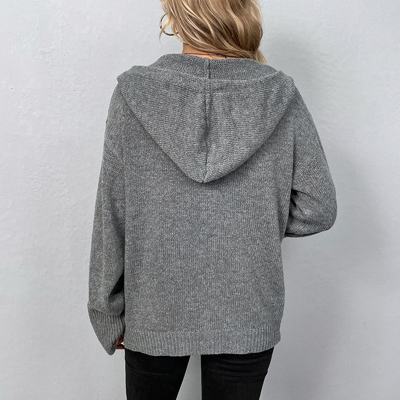 Cardigan tricoté à capuche pour femmes, décontracté, mode, couleur unie, manches longues, simple boutonnage, manteau