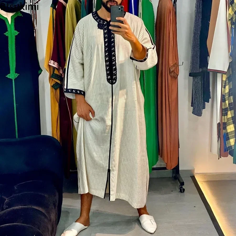 Robe longue décontractée pour hommes musulmans, vêtements islamiques, caftan, marocain, arabe, rayé, Costume National du moyen-orient, nouvelle collection 2026