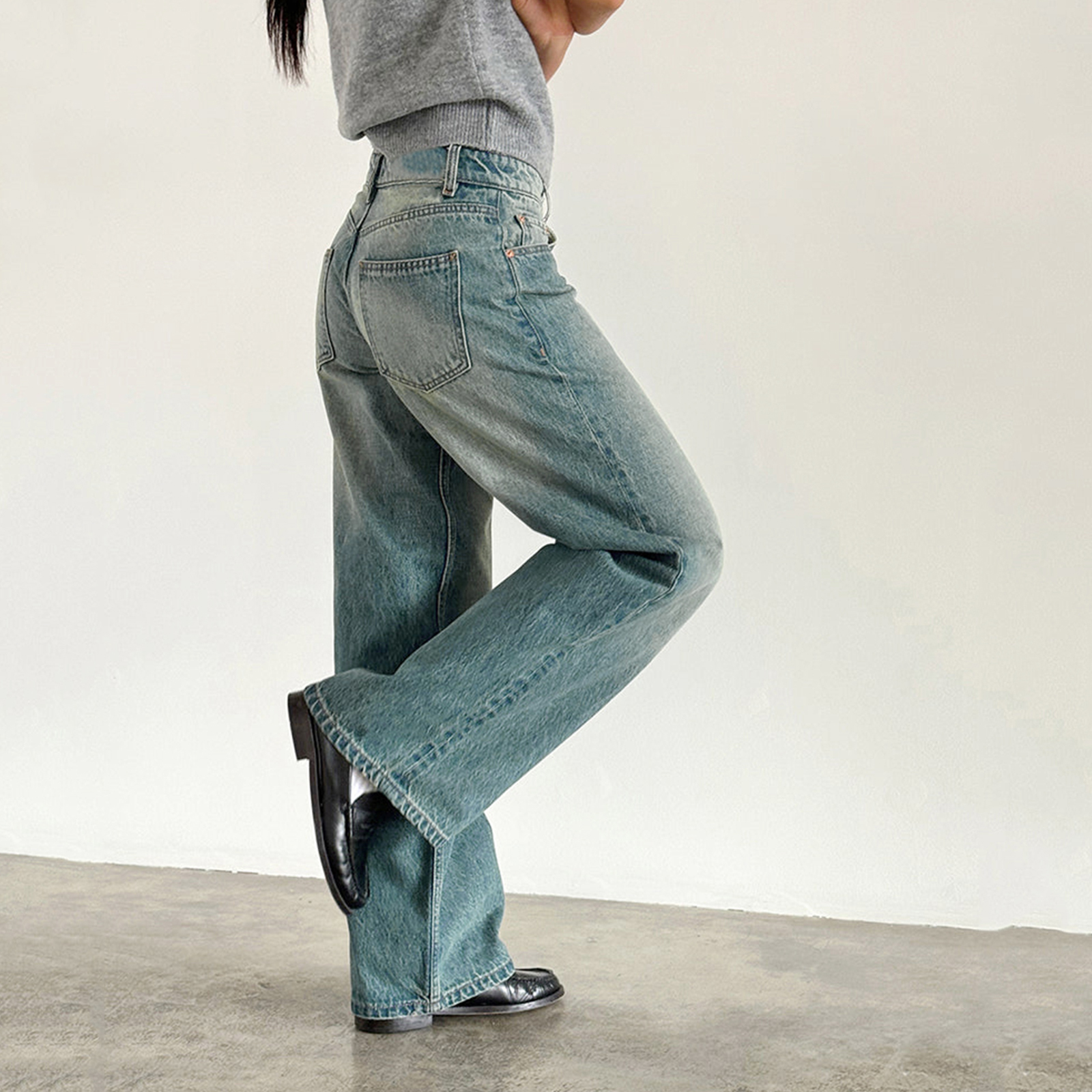 Jean Femme Polyvalent, Couleur Unie, Taille Basse, Fermeture Éclair, Bouton, Poches, Streetwear Quotidien