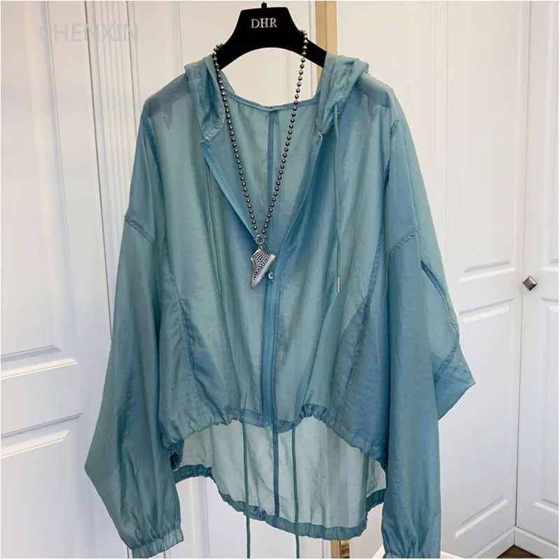 Vestes d'été à capuche pour femmes, manteaux à fermeture éclair résistants au soleil, fins, amples, transparents, vêtements d'extérieur respirants, vêtements légers noirs