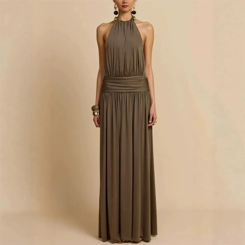 Robes pour femme, robe de soirée, robe de mariage, robe élégante, robe sexy, col plissé, sans manches, robe de banquet chic