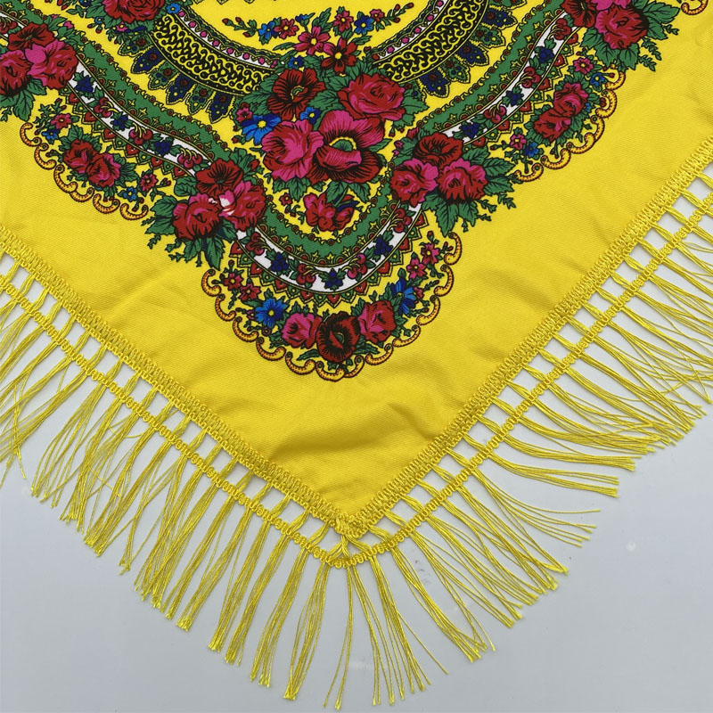 Écharpe de Sauna Carrée à Franges pour Femme, Châle Russe, Imprimé Floral, National, Mouchoir Rétro, Bandana à Glands