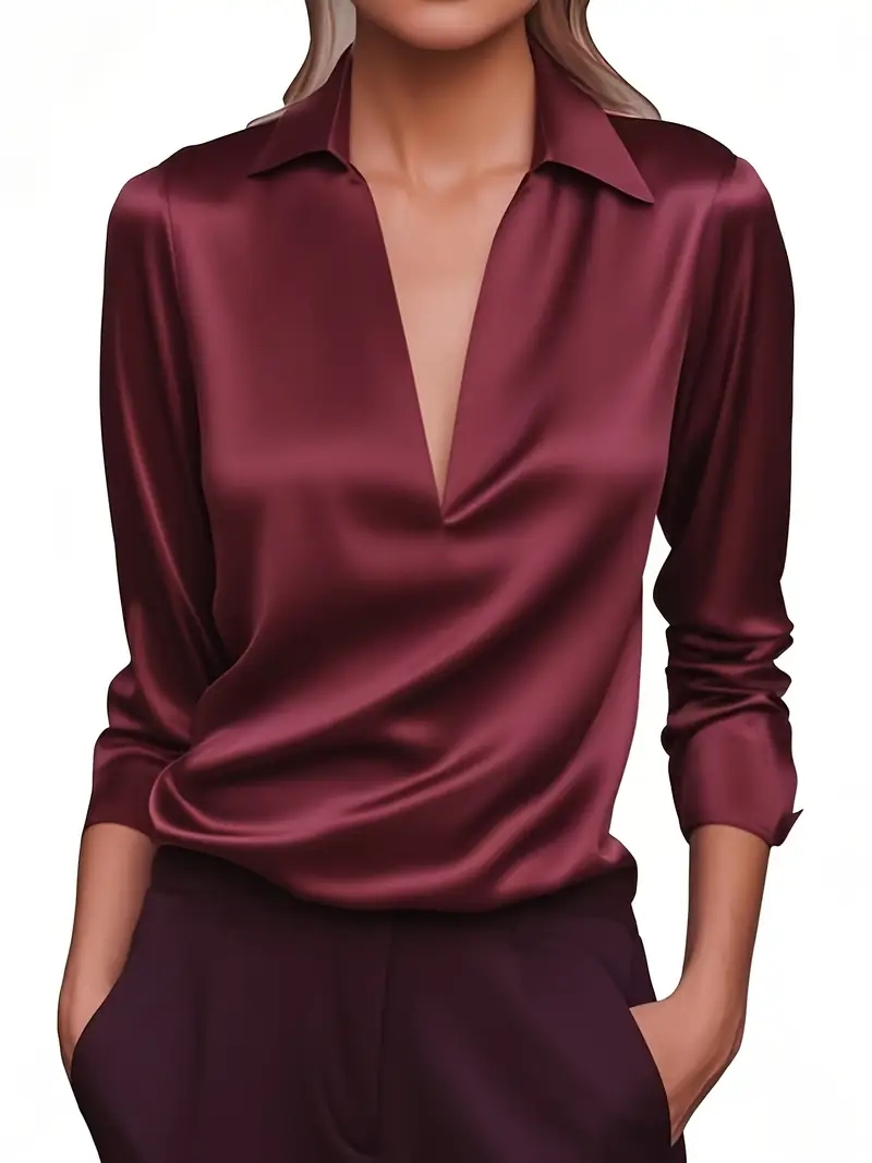 Chemise de travail en Satin pour femmes, élégante et habillée, unie, moderne, décontractée, manches longues, col, hauts réguliers