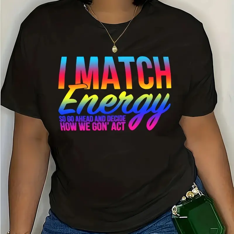 T-Shirt à Manches Courtes et Col Ras du Cou pour Femme, Vêtement Décontracté avec Lettres Imprimées, Grande Taille