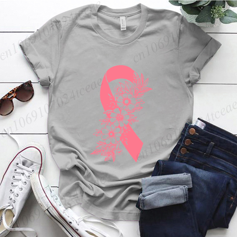 Chemise de sensibilisation au Cancer du sein ruban rose T-Shirts floraux soutien Cancer combattant vêtements pour femmes hauts de survivant du Cancer du sein