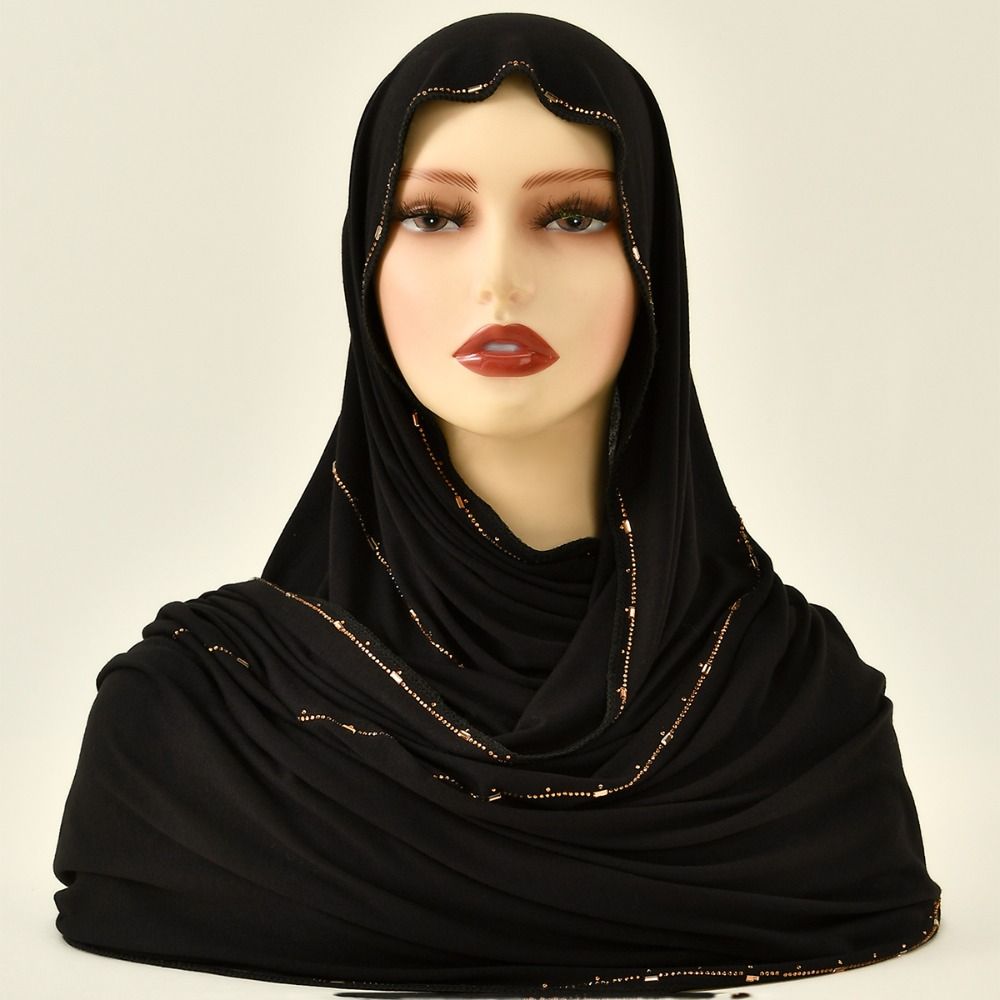 Nouveau Hijab Respirant en Strass, Foulard Doux Scintillant à Bords Brillants, Bandeau Turban Couleur Unie pour Femme